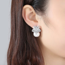 Load image into Gallery viewer, Elegant and Bright Snowflake Imitation Pearl Stud Earrings with Cubic Zirconia