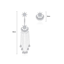 Load image into Gallery viewer, Simple Personality Star Moon Tassel Asymmetric Earrings with Cubic Zirconia