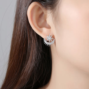 Simple Personality Star Moon Tassel Asymmetric Earrings with Cubic Zirconia