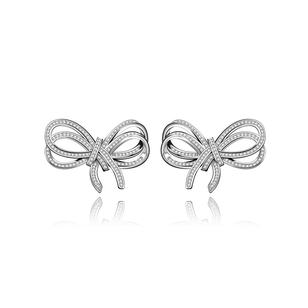 Simple and Fashion Ribbon Stud Earrings with Cubic Zirconia