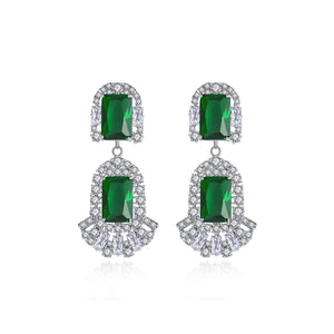 Elegant Vintage Ethnic Geometric Earrings with Green Cubic Zirconia