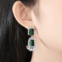 Load image into Gallery viewer, Elegant Vintage Ethnic Geometric Earrings with Green Cubic Zirconia