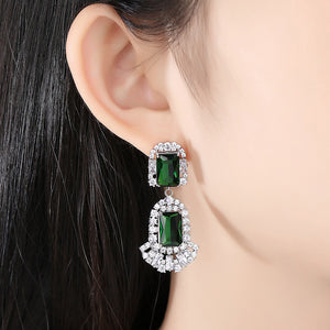 Elegant Vintage Ethnic Geometric Earrings with Green Cubic Zirconia
