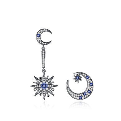 Fashion Simple Star Moon Asymmetric Earrings with Zircon