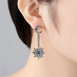 Fashion Simple Star Moon Asymmetric Earrings with Zircon