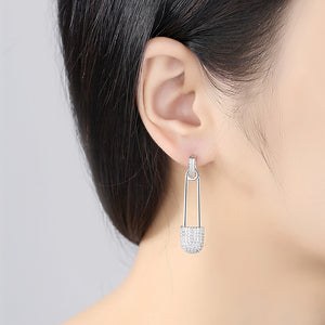Simple Personality Lock Tassel Asymmetric Earrings with Cubic Zirconia