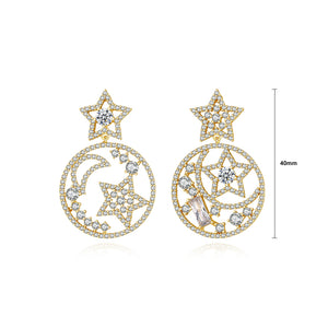 Fashion Simple Plated Gold Star Round Earrings with Cubic Zirconia