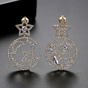 Fashion Simple Plated Gold Star Round Earrings with Cubic Zirconia