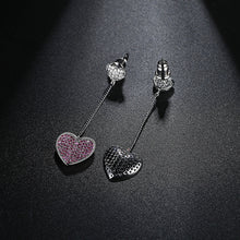Load image into Gallery viewer, Simple and Romantic Plated Black Heart-shaped Tassel Earrings with Rose Red Cubic Zirconia