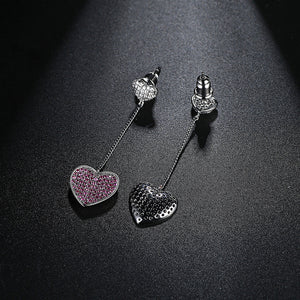 Simple and Romantic Plated Black Heart-shaped Tassel Earrings with Rose Red Cubic Zirconia