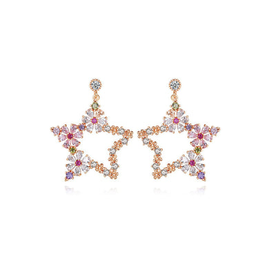 Simple and Fashion Plated Rose Gold Star Flower Earrings with Cubic Zirconia