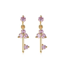 Load image into Gallery viewer, Simple and Fashion Plated Gold Geometric Key Earrings with Pink Cubic Zirconia