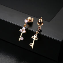 Load image into Gallery viewer, Simple and Fashion Plated Gold Geometric Key Earrings with Pink Cubic Zirconia