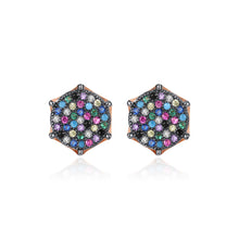Load image into Gallery viewer, Simple and Bright Plated Rose Gold Geometric Diamond Stud Earrings with Colorful Cubic Zirconia