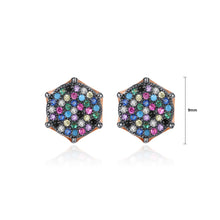 Load image into Gallery viewer, Simple and Bright Plated Rose Gold Geometric Diamond Stud Earrings with Colorful Cubic Zirconia