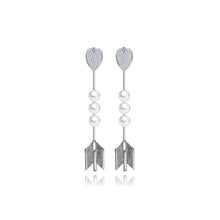 Load image into Gallery viewer, Simple and Personalized Heart-shaped Arrow Imitation Pearl Earrings with Cubic Zirconia