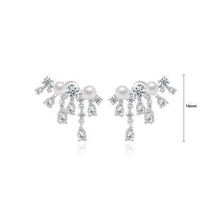 Simple and Elegant Geometric Tassel Imitation Pearl Earrings with Cubic Zirconia