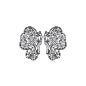 Elegant and Bright Plated Black Butterfly Earrings with Cubic Zirconia