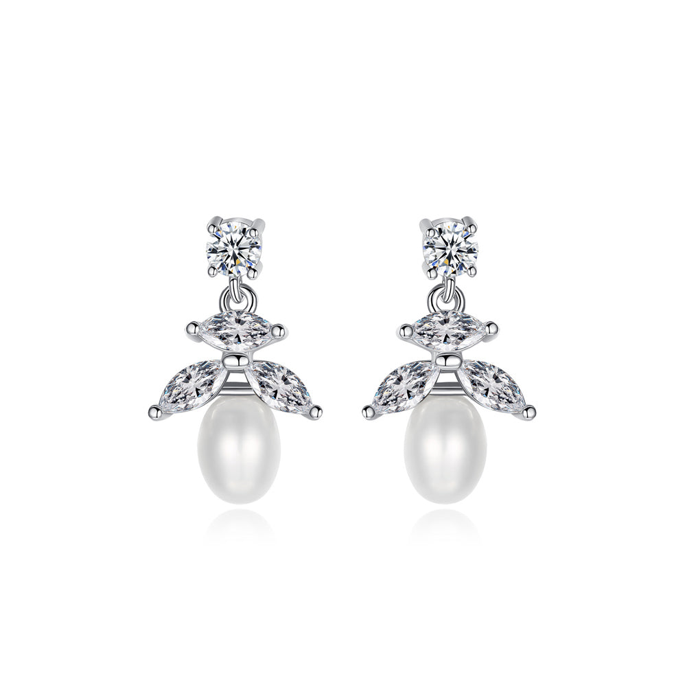 Fashion Simple Flower Imitation Pearl Earrings with Cubic Zirconia