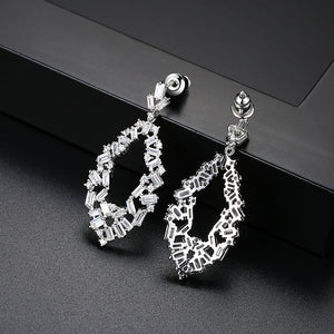 Simple and Fashion Geometric Hollow Water Drop-shaped Earrings with Cubic Zirconia