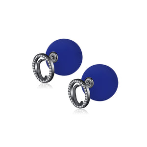 Simple Personality Plated Black Geometric Circle Cubic Zirconia Stud Earrings with Blue Imitation Pearls