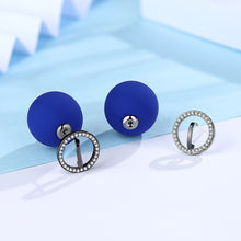 Load image into Gallery viewer, Simple Personality Plated Black Geometric Circle Cubic Zirconia Stud Earrings with Blue Imitation Pearls
