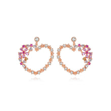 Load image into Gallery viewer, Simple and Sweet Plated Rose Gold Hollow Heart-shaped Flower Earrings with Cubic Zirconia