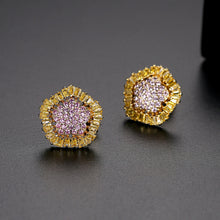Load image into Gallery viewer, Fashion Bright Plated Gold Flower Stud Earrings with Cubic Zirconia