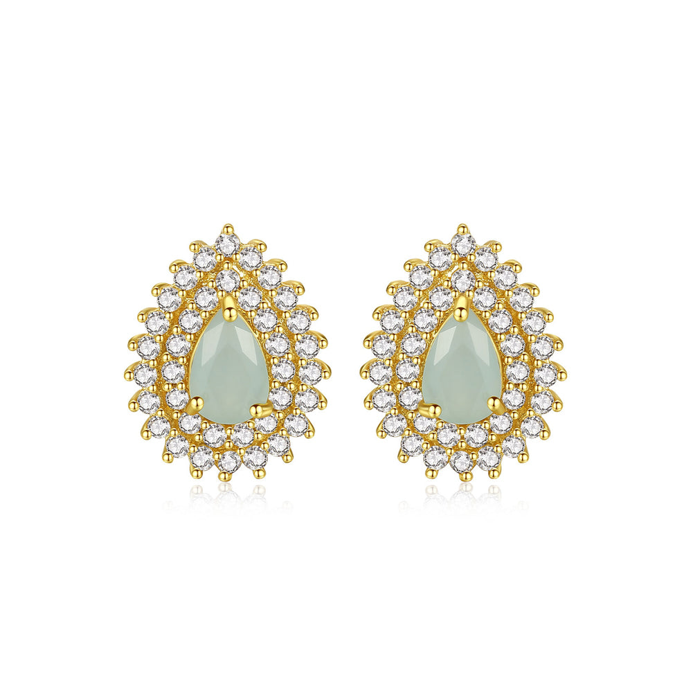 Fashion Bright Plated Gold Geometric Water Drop-shaped Stud Earrings with Cubic Zirconia