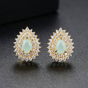 Fashion Bright Plated Gold Geometric Water Drop-shaped Stud Earrings with Cubic Zirconia