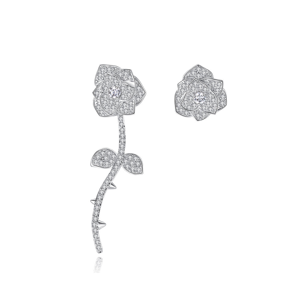 Fashion Romantic Rose Flower Asymmetric Earrings with Cubic Zirconia