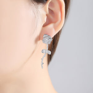 Fashion Romantic Rose Flower Asymmetric Earrings with Cubic Zirconia