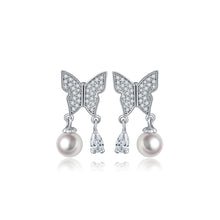 Load image into Gallery viewer, Fashion and Elegant Butterfly Tassel Imitation Pearl Earrings with Cubic Zirconia