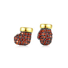 Load image into Gallery viewer, Simple and Cute Plated Gold Glove Stud Earrings with Red Cubic Zirconia