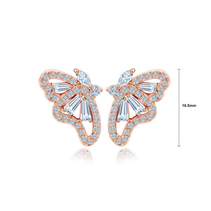 Elegant and Fashion Plated Rose Gold Butterfly Stud Earrings with Cubic Zirconia