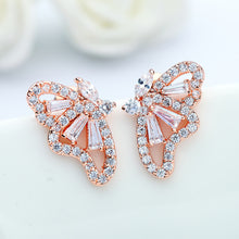 Load image into Gallery viewer, Elegant and Fashion Plated Rose Gold Butterfly Stud Earrings with Cubic Zirconia