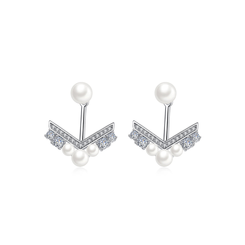 Simple and Creative Arrow Imitation Pearl Earrings with Cubic Zirconia