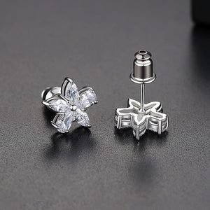 Simple and Fashion Flower Stud Earrings with Cubic Zirconia