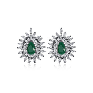 Fashion Bright Plated Black Geometric Water Drop-shaped Stud Earrings with Green Cubic Zirconia