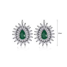 Load image into Gallery viewer, Fashion Bright Plated Black Geometric Water Drop-shaped Stud Earrings with Green Cubic Zirconia