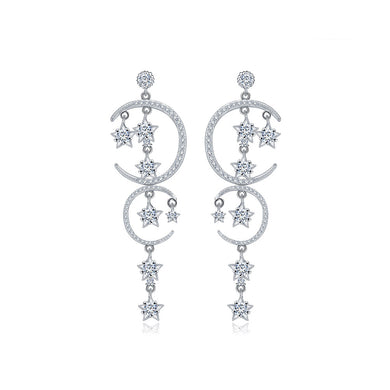 Fashion Simple Star Moon Tassel Earrings with Cubic Zirconia