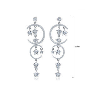 Fashion Simple Star Moon Tassel Earrings with Cubic Zirconia