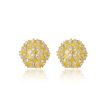 Load image into Gallery viewer, Simple and Fashion Plated Gold Geometric Round Flower Stud Earrings with Cubic Zirconia