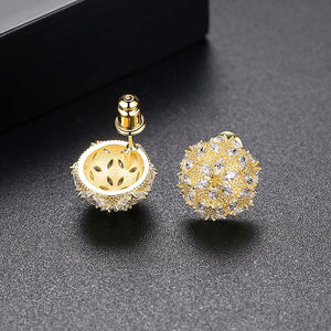 Simple and Fashion Plated Gold Geometric Round Flower Stud Earrings with Cubic Zirconia