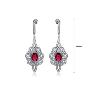 Fashion and Elegant Geometric Pattern Earrings with Red Cubic Zirconia