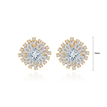Load image into Gallery viewer, Fashion Bright Plated Gold Geometric Flower Stud Earrings with Cubic Zirconia