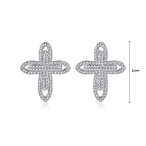 Simple Bright Cross Stud Earrings with Cubic Zirconia