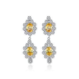 Elegant Bright Geometric Pattern Earrings with Yellow Cubic Zirconia