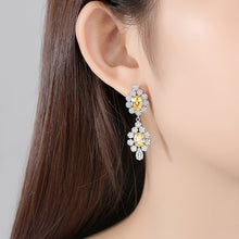 Load image into Gallery viewer, Elegant Bright Geometric Pattern Earrings with Yellow Cubic Zirconia