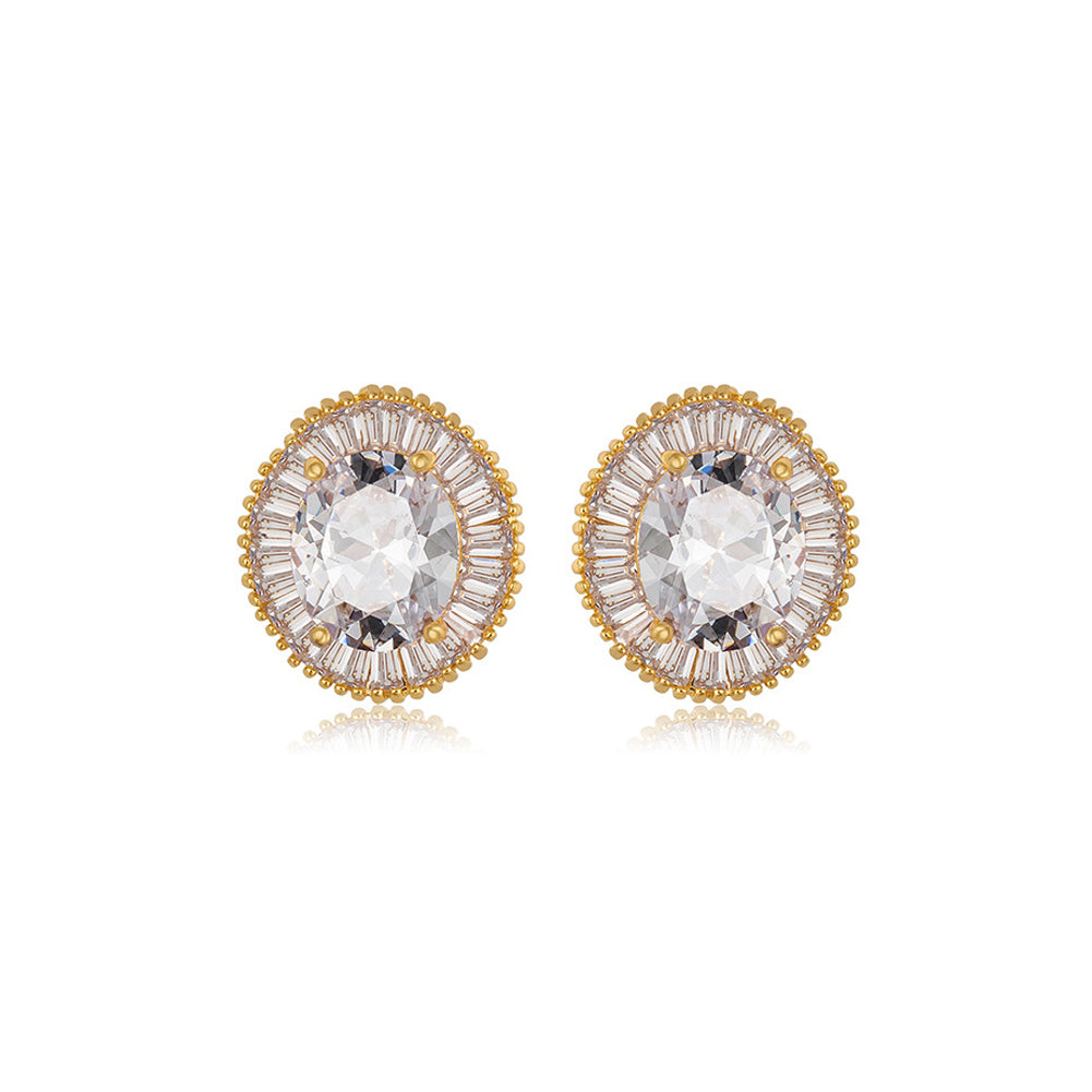 Simple and Bright Plated Rose Gold Geometric Round Stud Earrings with Cubic Zirconia